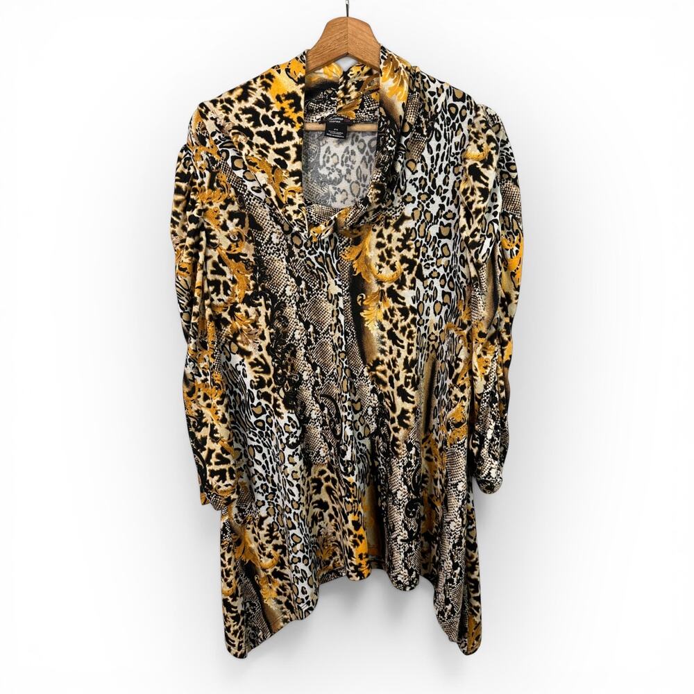 Cocomo Womens 2X Mixed Animal Print Cheetah Tunic Blouse Top